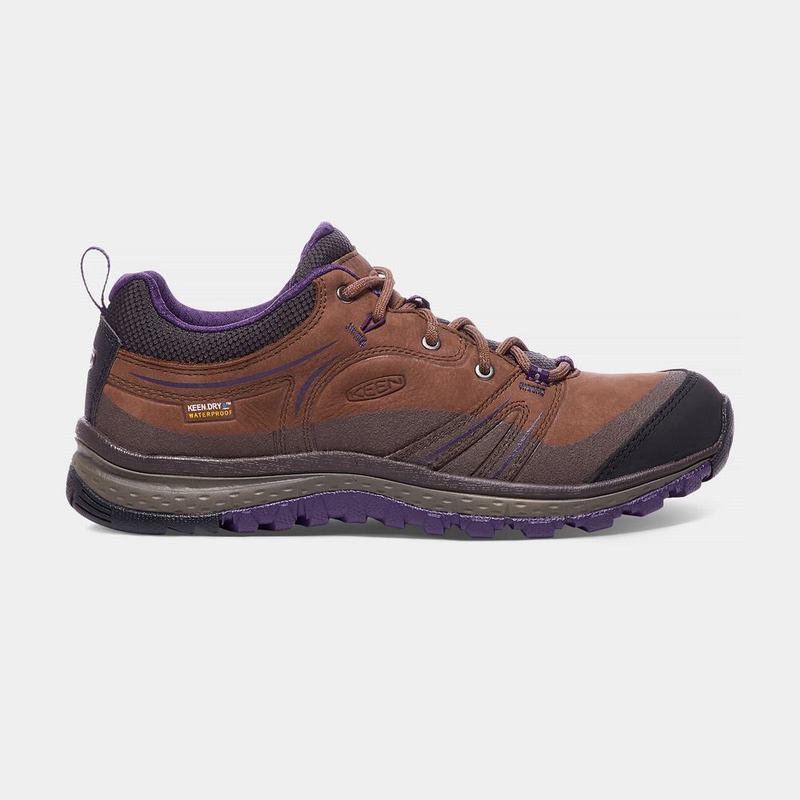 Keen Terradora Leather Waterproof Womens Hiking Shoes Brown/Purple Clearance (7204-LHVST)